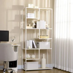Estantería Trineo Homcom 7 estantes roble/blanco 180x83x34 cm