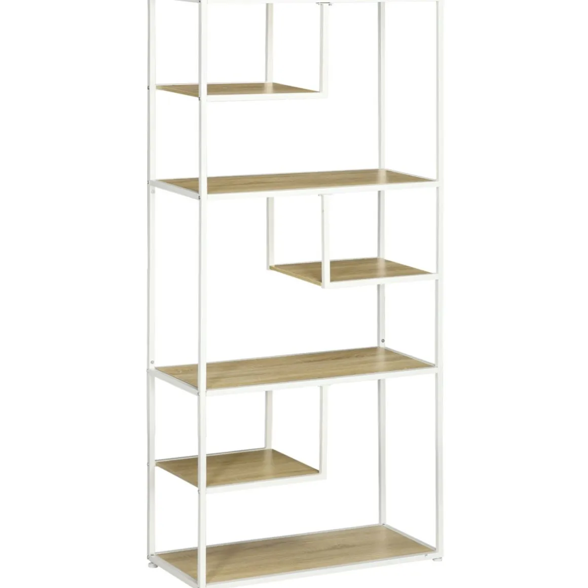 Estantería Trineo Homcom 7 estantes roble/blanco 180x83x34 cm