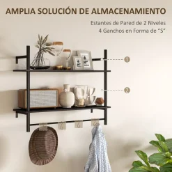 Estantería Vértice Homcom 2 niveles con 4 ganchos negro 65x80x24 cm
