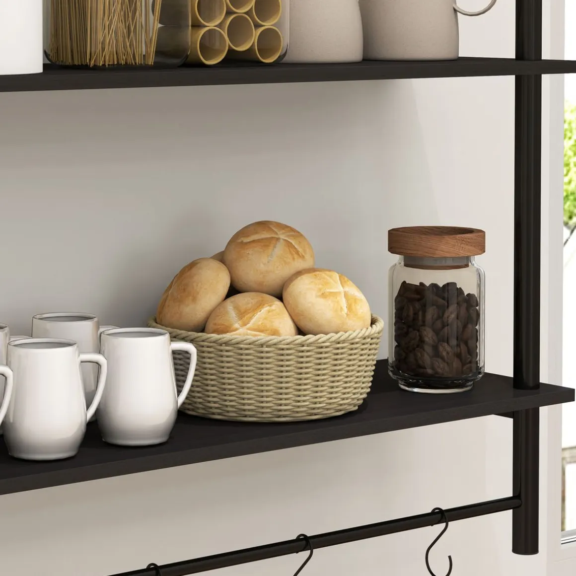Estantería Vértice Homcom 2 niveles con 4 ganchos negro 65x80x24 cm