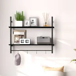Estantería Vértice Homcom 2 niveles con 4 ganchos negro 65x80x24 cm