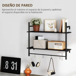 Estantería Vértice Homcom 2 niveles con 4 ganchos negro 65x80x24 cm