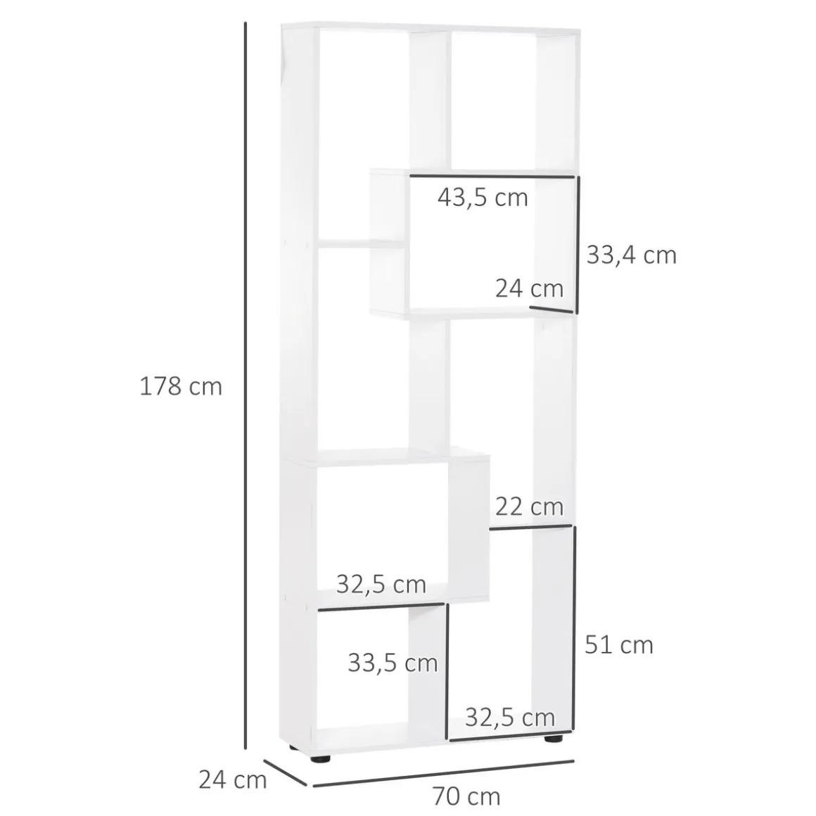 Estantería Wallace Homcom 8 estantes irregulares blanco 178x70x24 cm