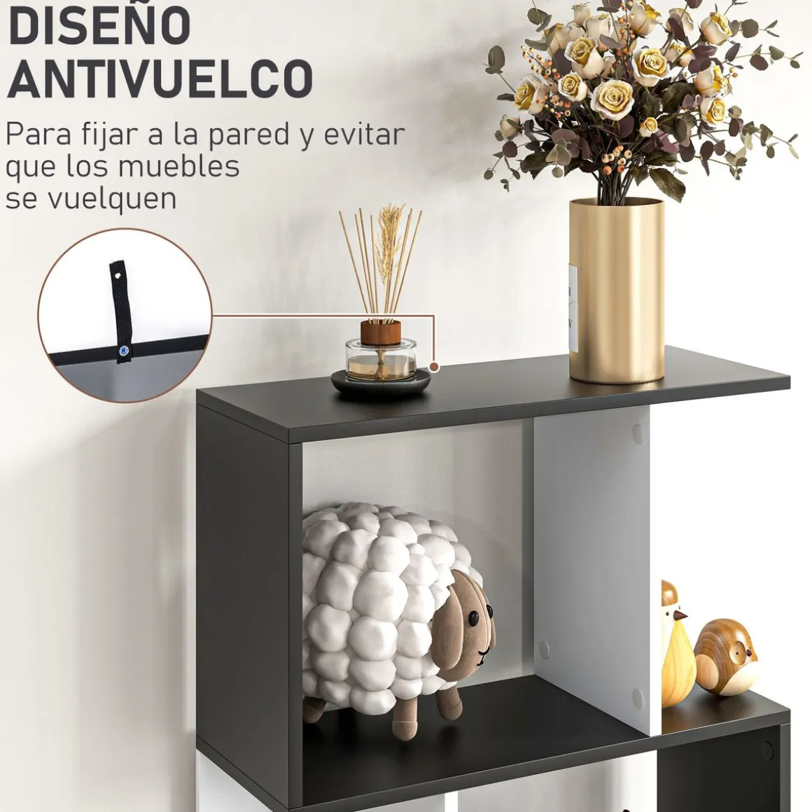 Estantería Zynera Homcom 5 niveles blanco/negro 184,5x60x24 cm