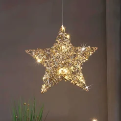 Estrella navideña 20 luces LED con temporizador automático dorado Ø30 cm