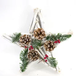 Estrella navideña decorativa con piñas verde/blanco 30x30x8 cm