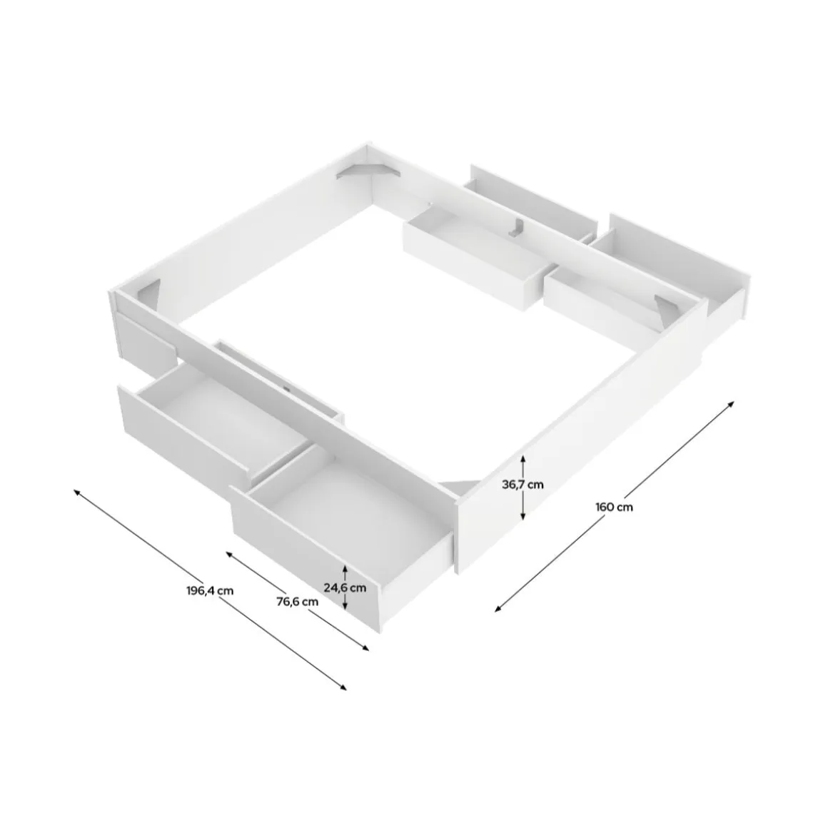 Estructura de cama Alice con 4 cajones blanco 36,7x160x196,4 cm