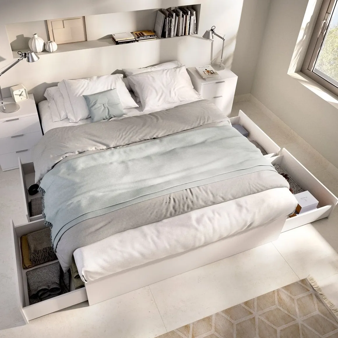 Estructura de cama Alice con 4 cajones blanco 36,7x160x196,4 cm