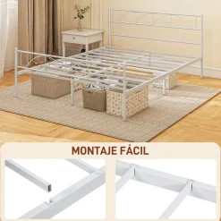 Estructura de cama doble Alaska Homcom con cabecero acero blanco