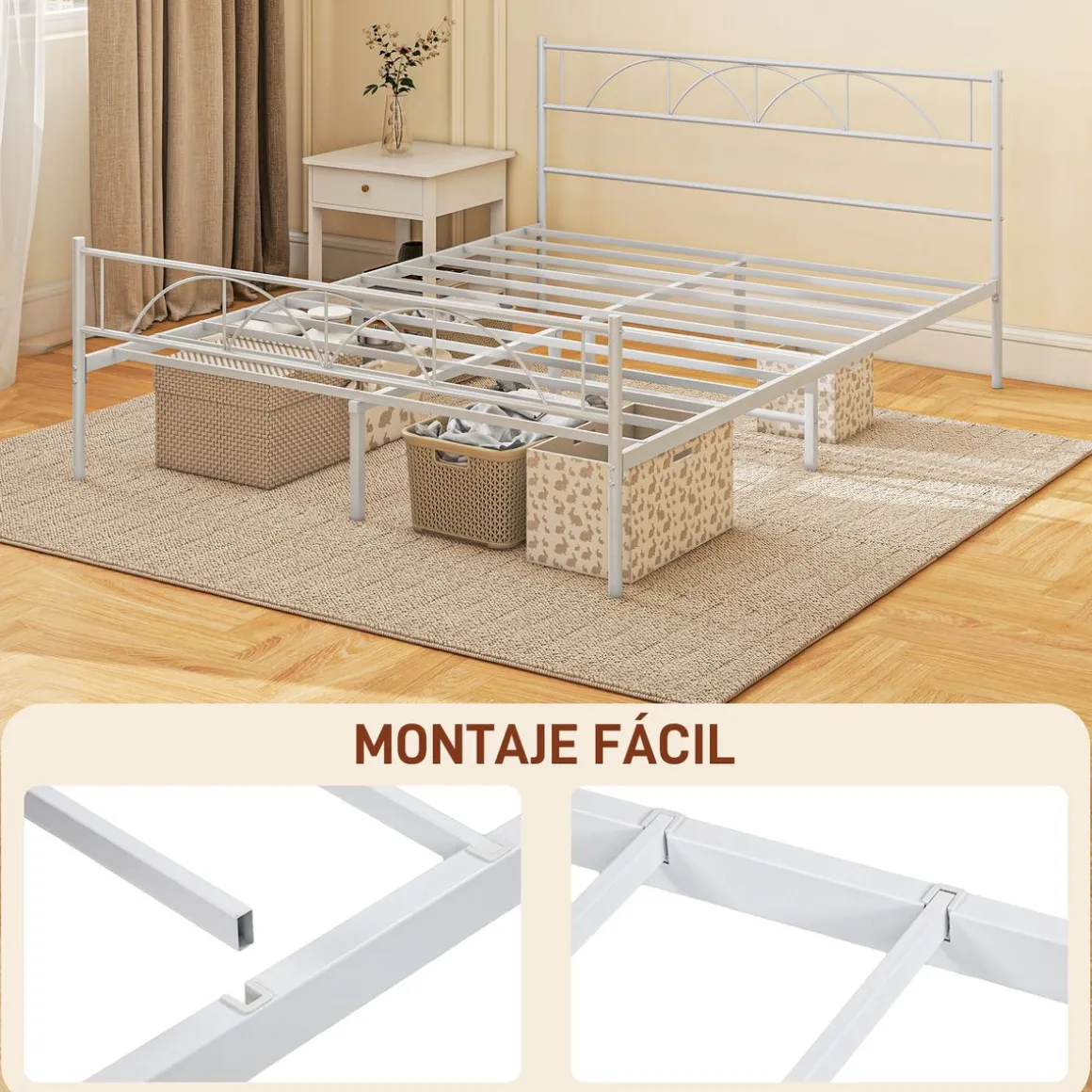 Estructura de cama doble Alaska Homcom con cabecero acero blanco