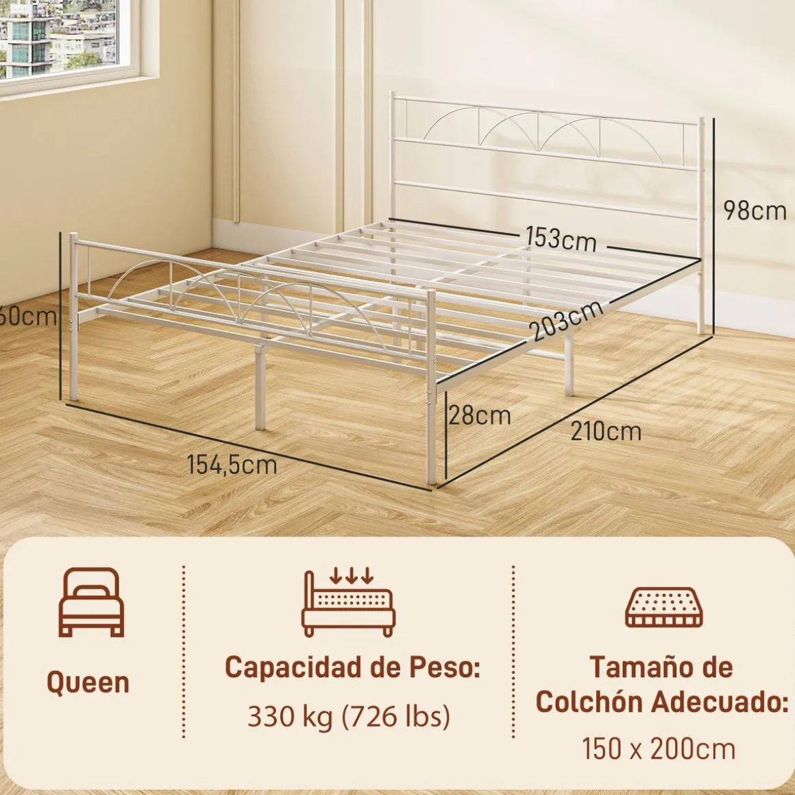 Estructura de cama doble Alaska Homcom con cabecero acero blanco