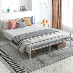 Estructura de cama doble Alaska Homcom con cabecero acero blanco