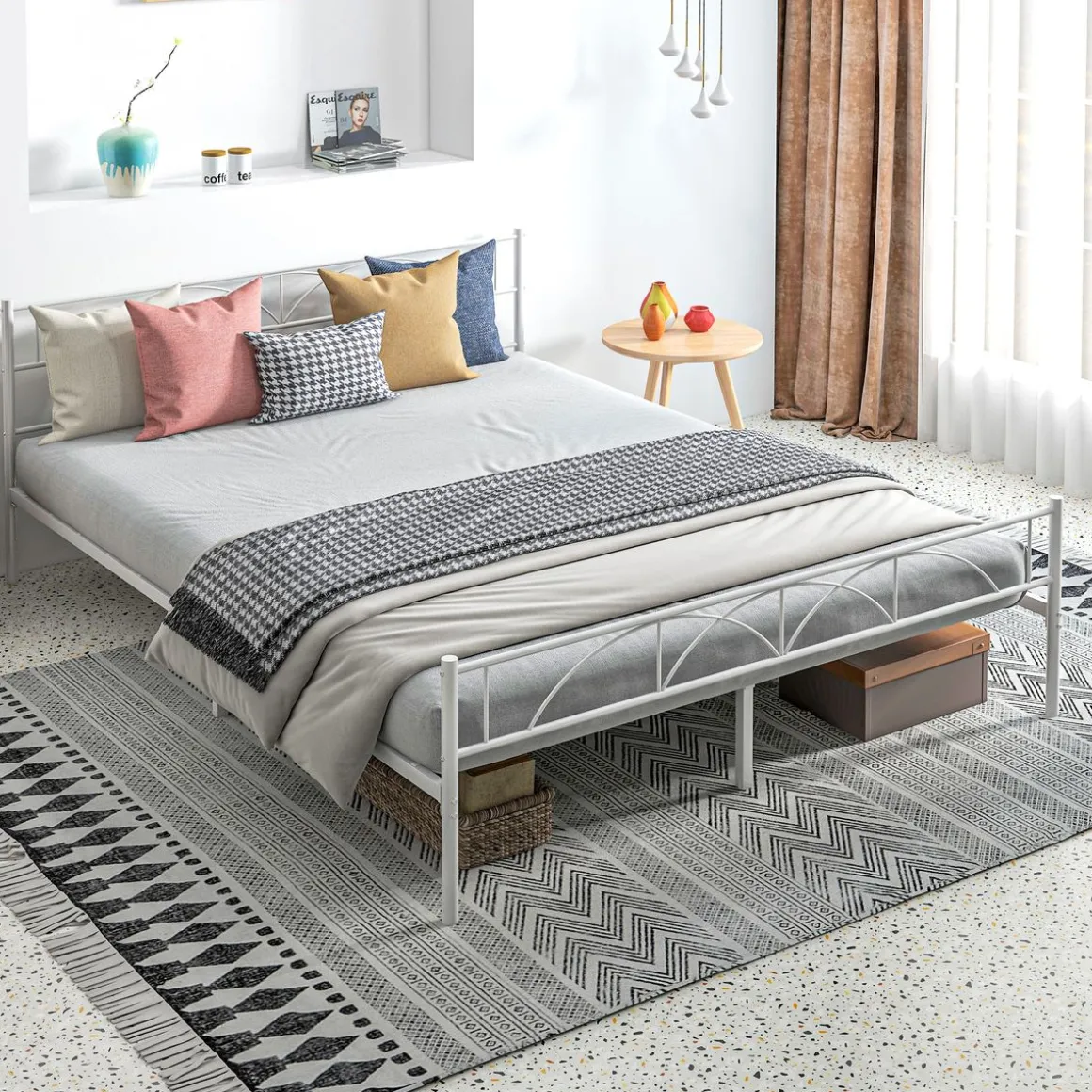 Estructura de cama doble Alaska Homcom con cabecero acero blanco