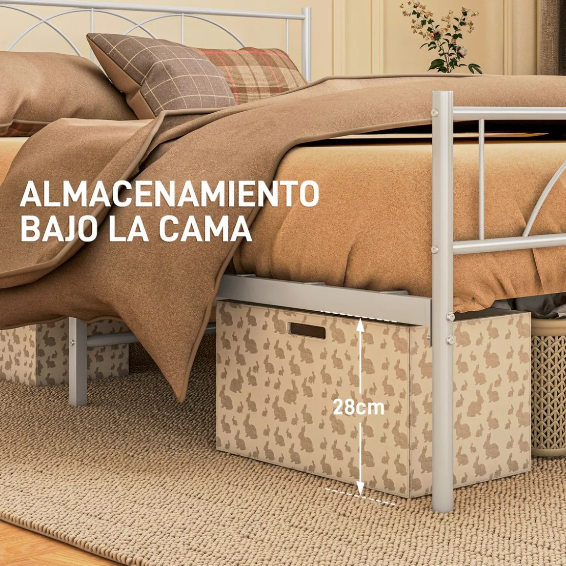 Estructura de cama doble Alaska Homcom con cabecero acero blanco
