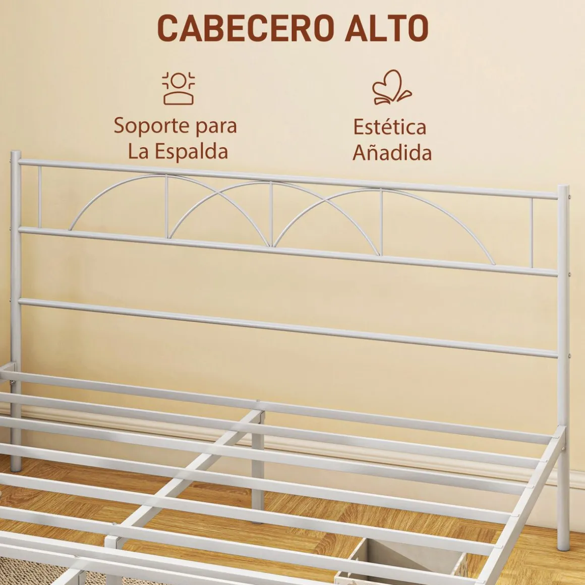 Estructura de cama doble Alaska Homcom con cabecero acero blanco