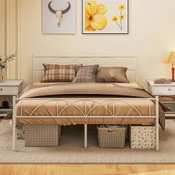 Estructura de cama doble Alaska Homcom con cabecero acero blanco