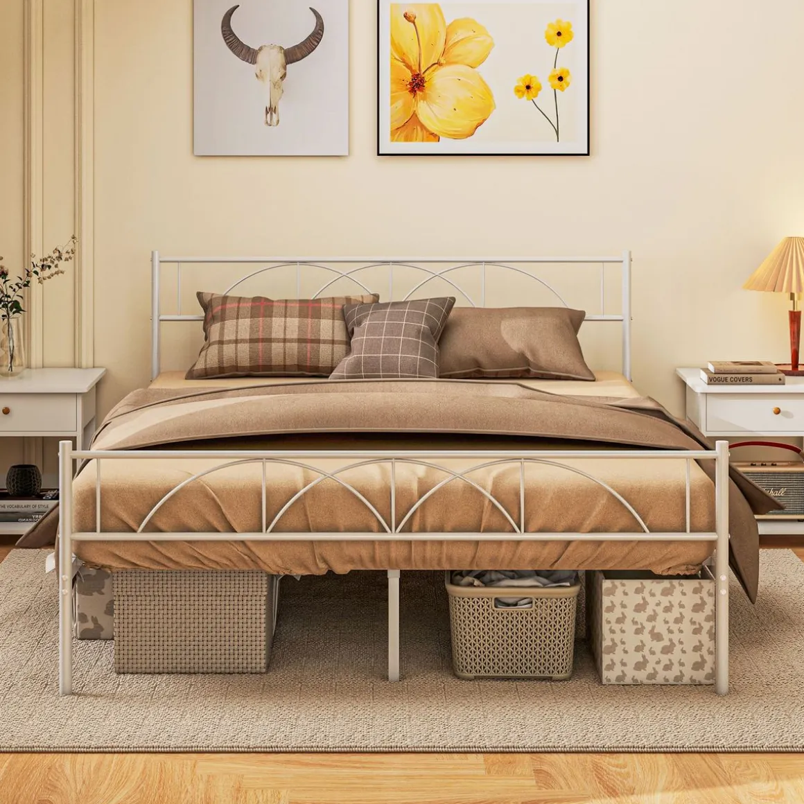 Estructura de cama doble Alaska Homcom con cabecero acero blanco