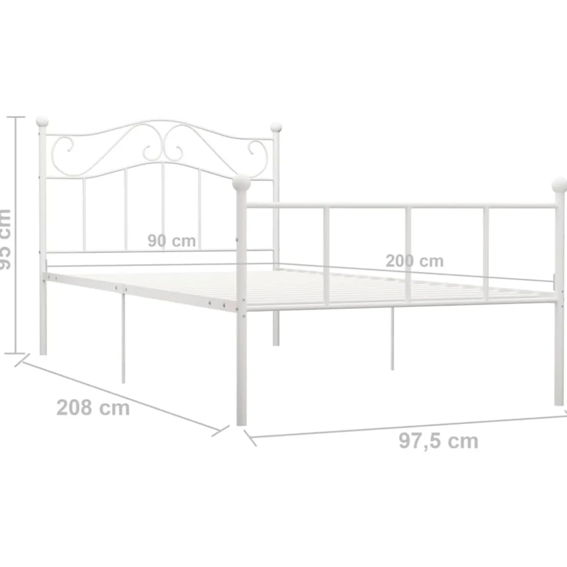 Estructura de cama metálica Pisa blanco 90x200 cm