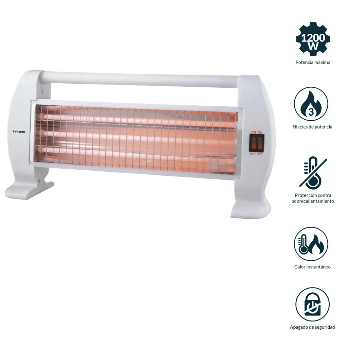 Estufa de cuarzo Infiniton HQP-120 1200W 3 niveles de potencia blanco