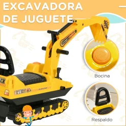 Excavadora infantil Homcom brazo móvil 18-48 meses amarillo 58,5x78x24 cm