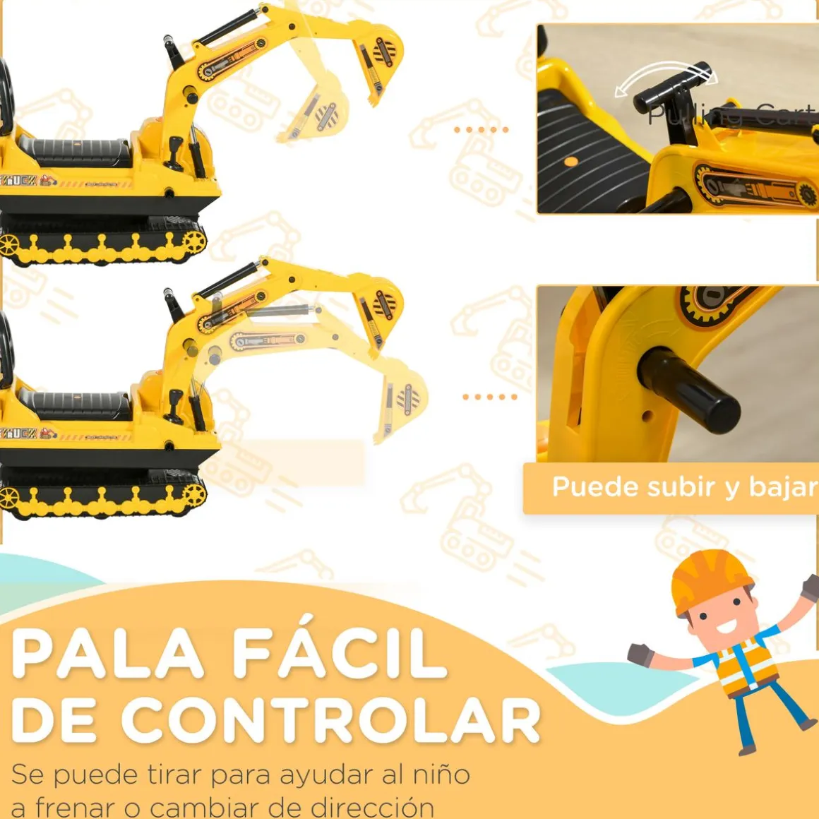 Excavadora infantil Homcom brazo móvil 18-48 meses amarillo 58,5x78x24 cm