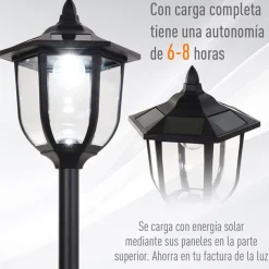 Farola de exterior con panel solar 6 LED 26,5x177 cm