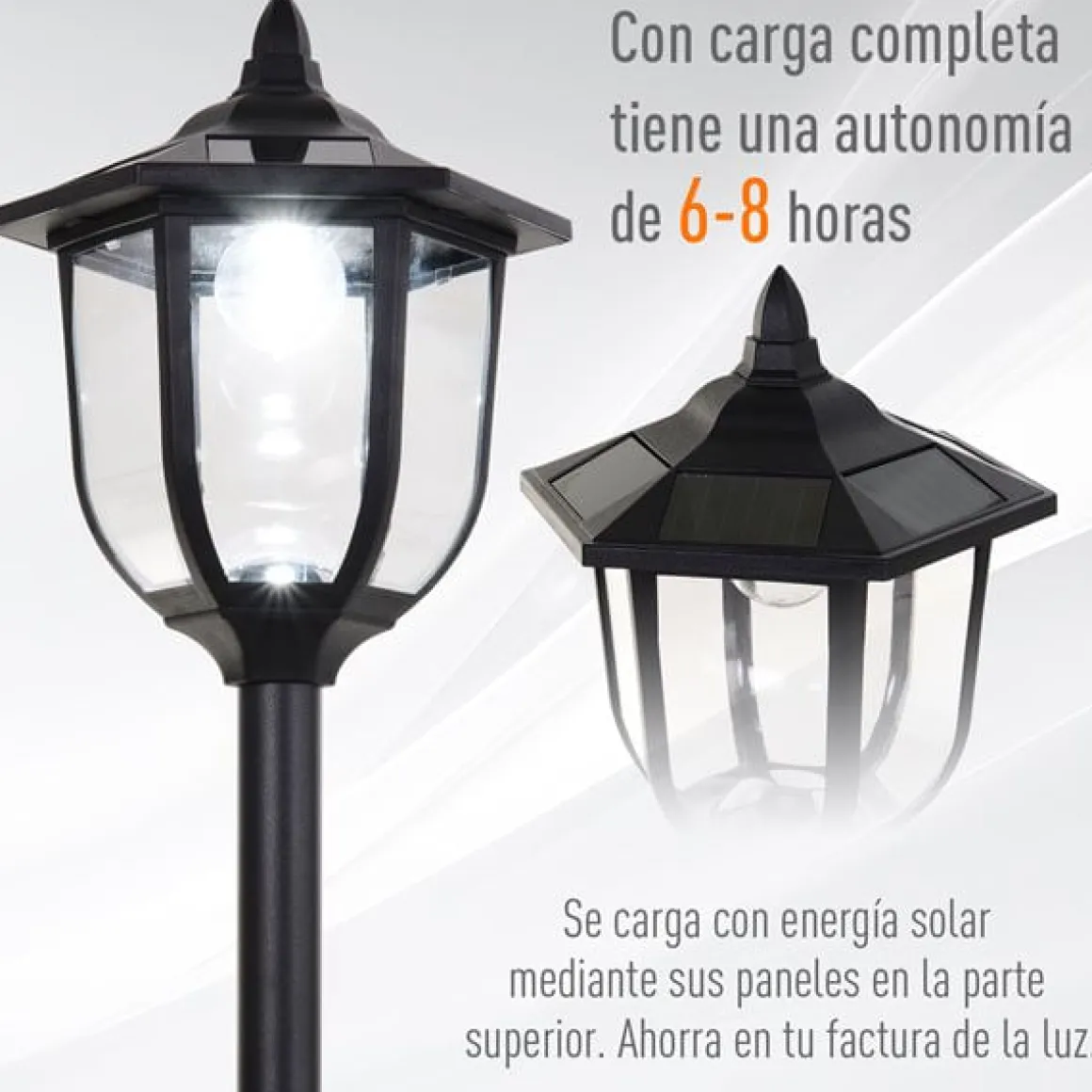 Farola de exterior con panel solar 6 LED 26,5x177 cm