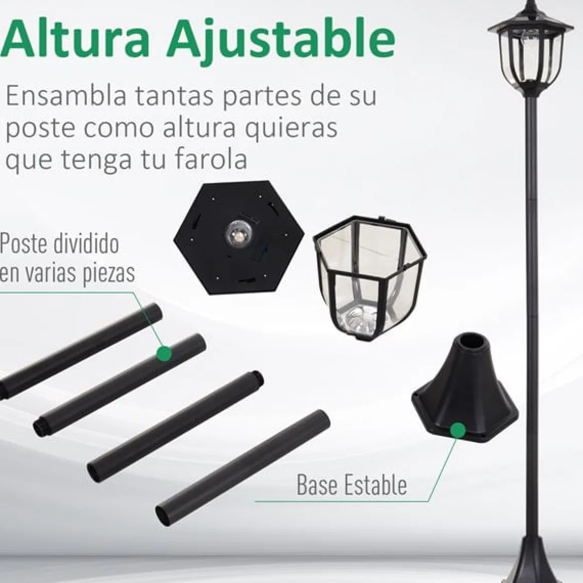 Farola de exterior con panel solar 6 LED 26,5x177 cm