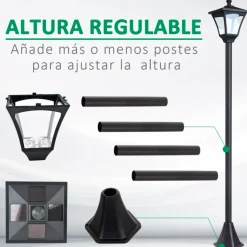 Farola de exterior Outsunny con luces LED IP44 negro 120x15x15 cm