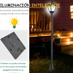 Farola de exterior Outsunny con luces LED IP44 negro 120x15x15 cm