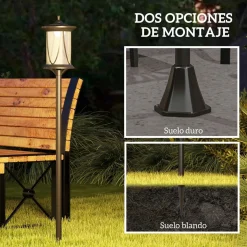 Farola Outsunny carga solar + encendido automático negro 127x17x17 cm