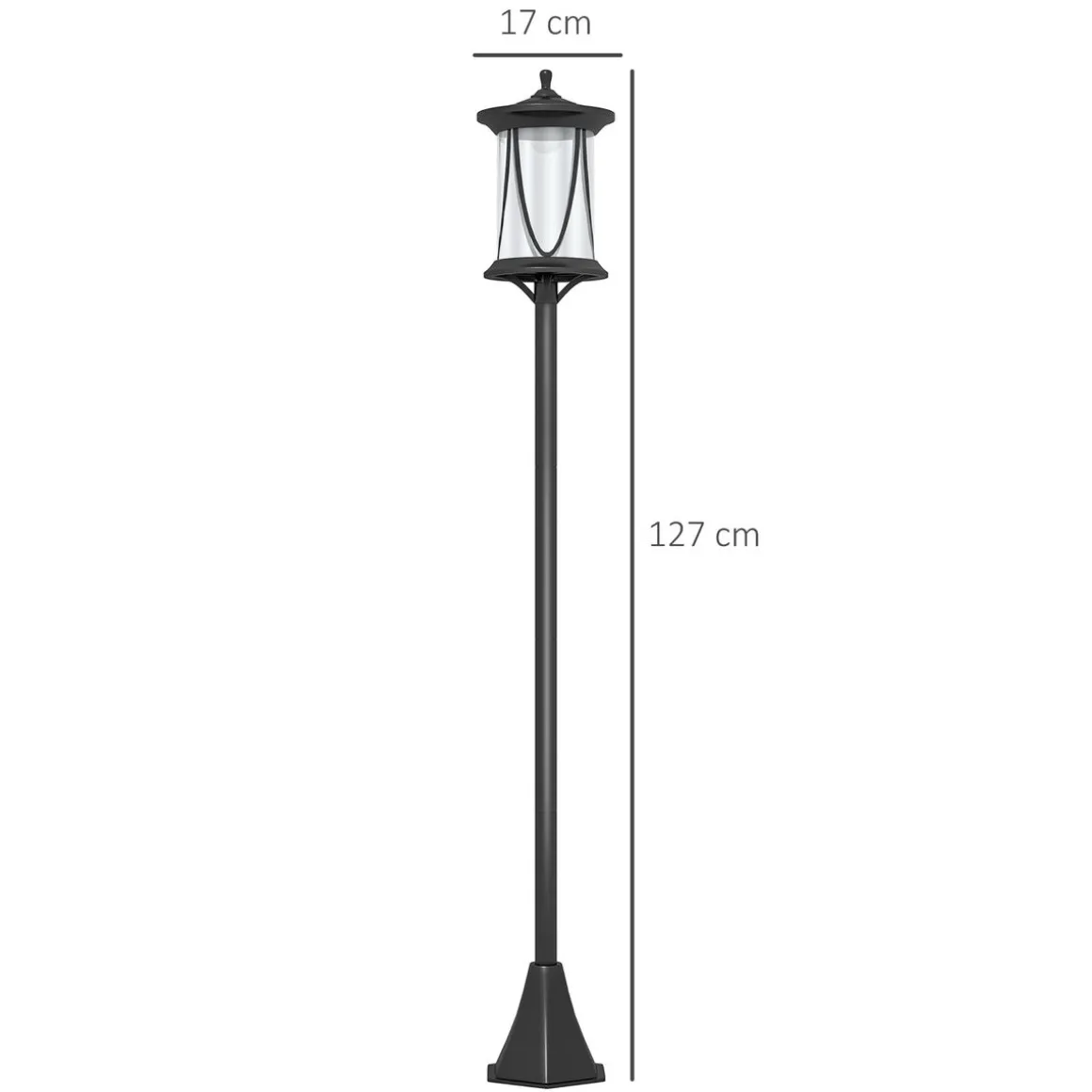 Farola Outsunny carga solar + encendido automático negro 127x17x17 cm