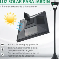 Farola solar Thom Outsunny 4 paneles 6000K negro 160x18x18 cm