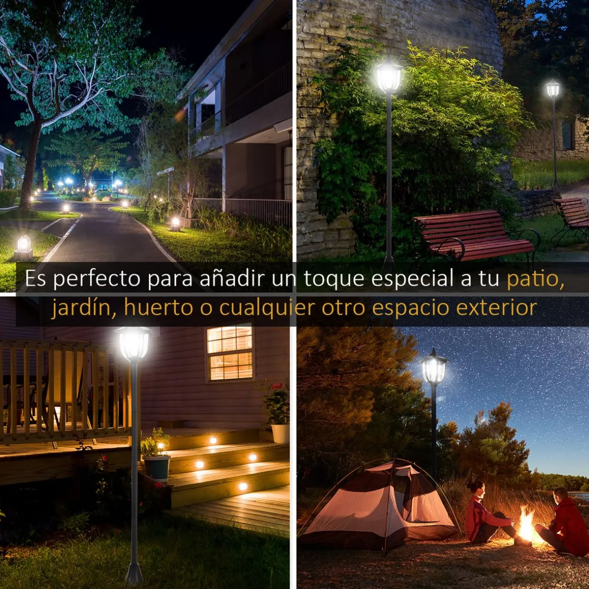 Farola solar Thom Outsunny 4 paneles 6000K negro 160x18x18 cm
