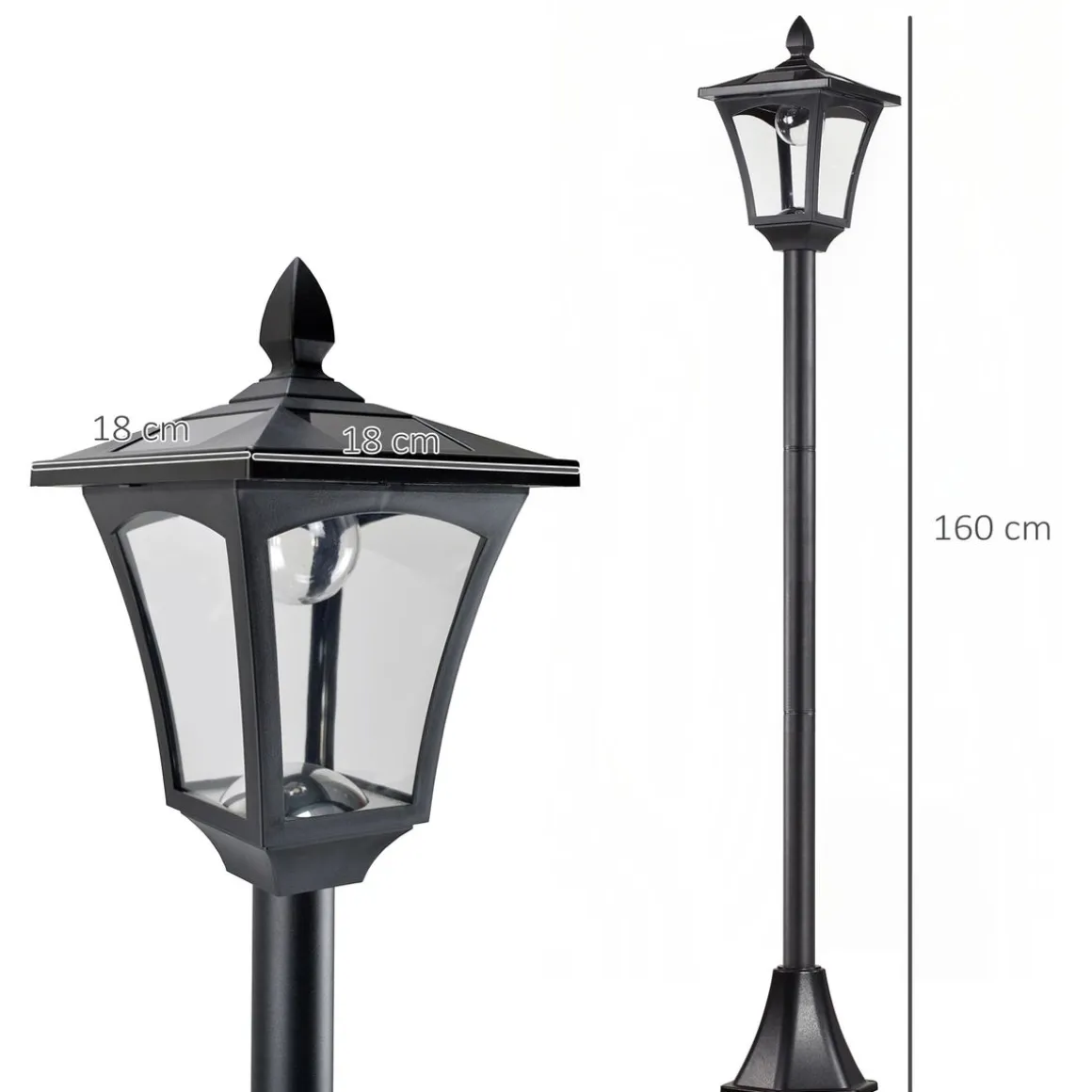 Farola solar Thom Outsunny 4 paneles 6000K negro 160x18x18 cm