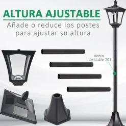 Farola solar Thom Outsunny 4 paneles 6000K negro 160x18x18 cm