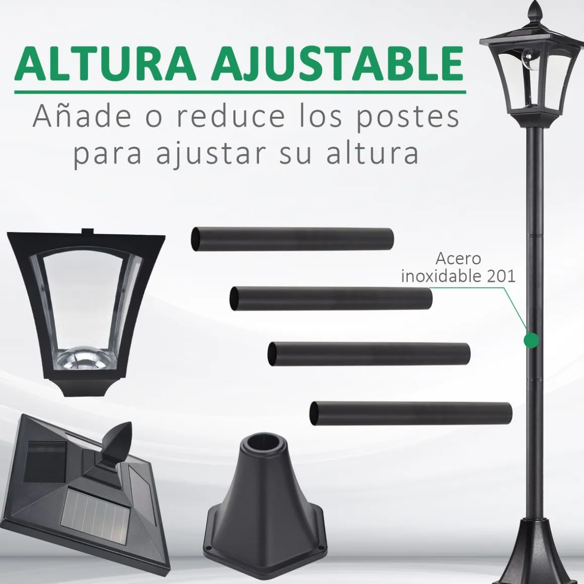 Farola solar Thom Outsunny 4 paneles 6000K negro 160x18x18 cm