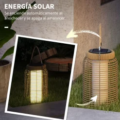 Farolillo solar Ashti Outsunny luces LED natural Ø18x37 cm