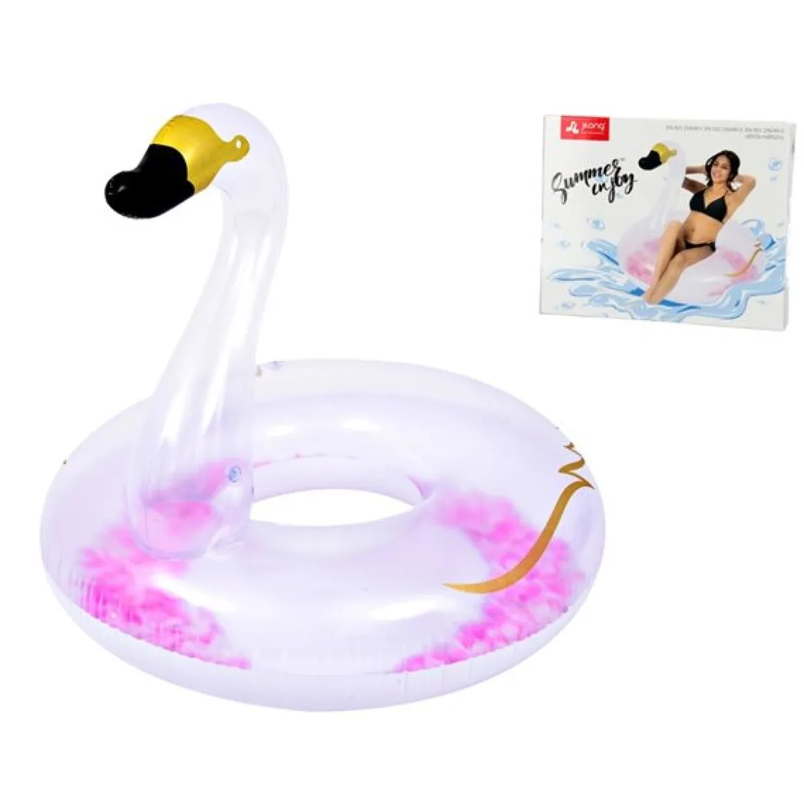 Flotador Cisne con plumas rosas 133x133 cm