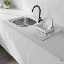 Fregadero Infiniton Belcanto86RC1 1 cubeta con escurridor diseño reversible acero inoxidable satinado 90 cm