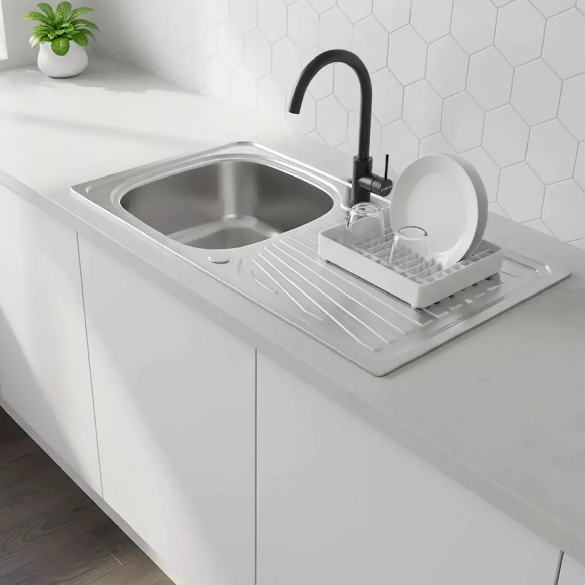 Fregadero Infiniton Belcanto86RC1 1 cubeta con escurridor diseño reversible acero inoxidable satinado 90 cm