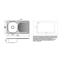 Fregadero Infiniton Belcanto86RC1 1 cubeta con escurridor diseño reversible acero inoxidable satinado 90 cm