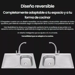Fregadero Infiniton Belcanto86RC1 1 cubeta con escurridor diseño reversible acero inoxidable satinado 90 cm