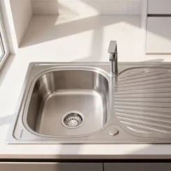 Fregadero Infiniton Belcanto86RC1 1 cubeta con escurridor diseño reversible acero inoxidable satinado 90 cm