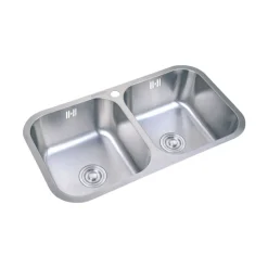 Fregadero Infiniton Belcanto82C2 2 cubetas con desagüe y cestillo acero inoxidable satinado 90 cm