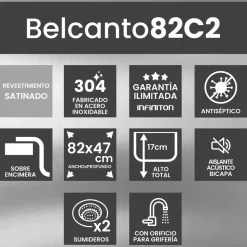 Fregadero Infiniton Belcanto82C2 2 cubetas con desagüe y cestillo acero inoxidable satinado 90 cm