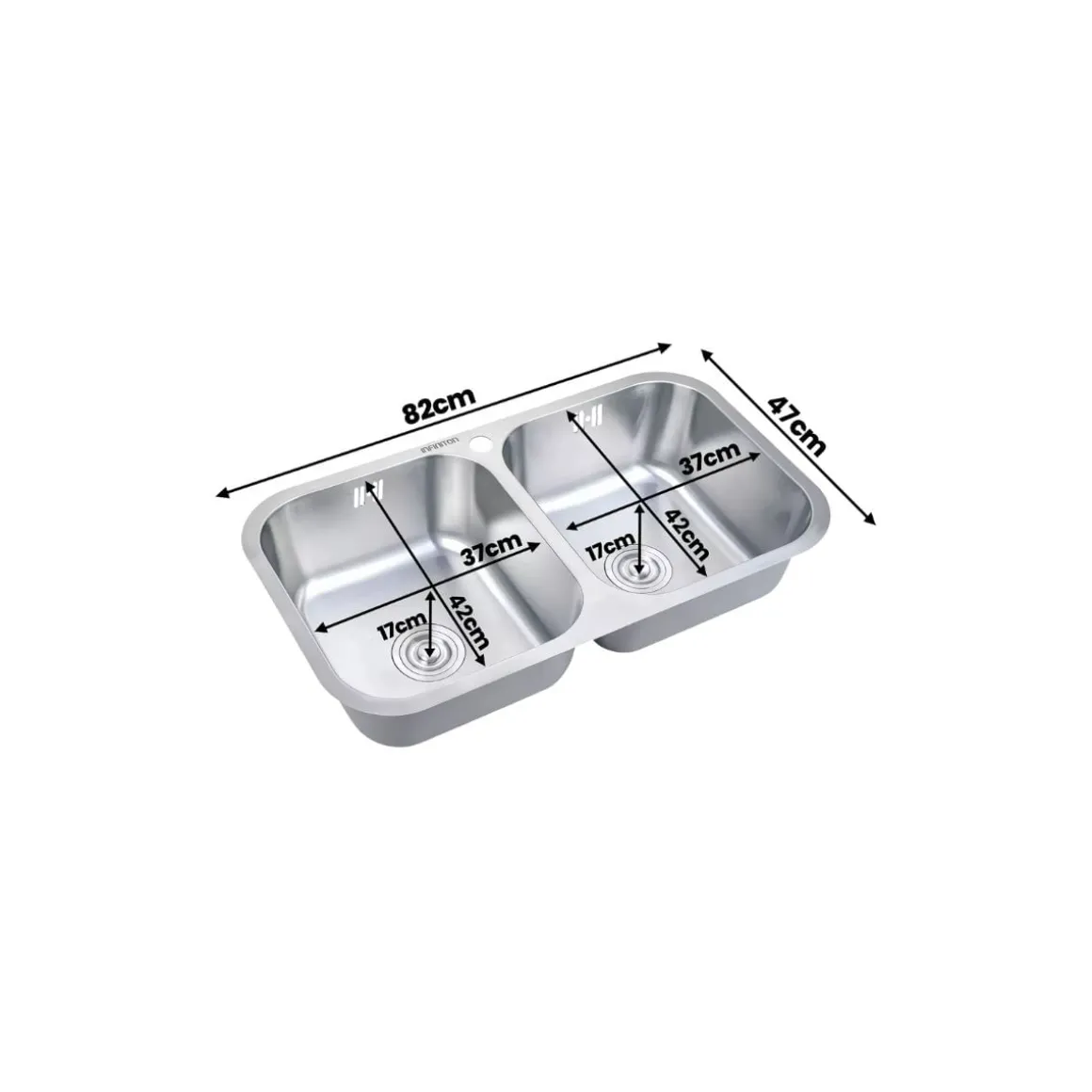 Fregadero Infiniton Belcanto82C2 2 cubetas con desagüe y cestillo acero inoxidable satinado 90 cm
