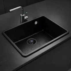 Fregadero Infiniton Disfrutar50.40QZ 1 cubeta 3 tipos de instalación granito negro 20x50x40 cm