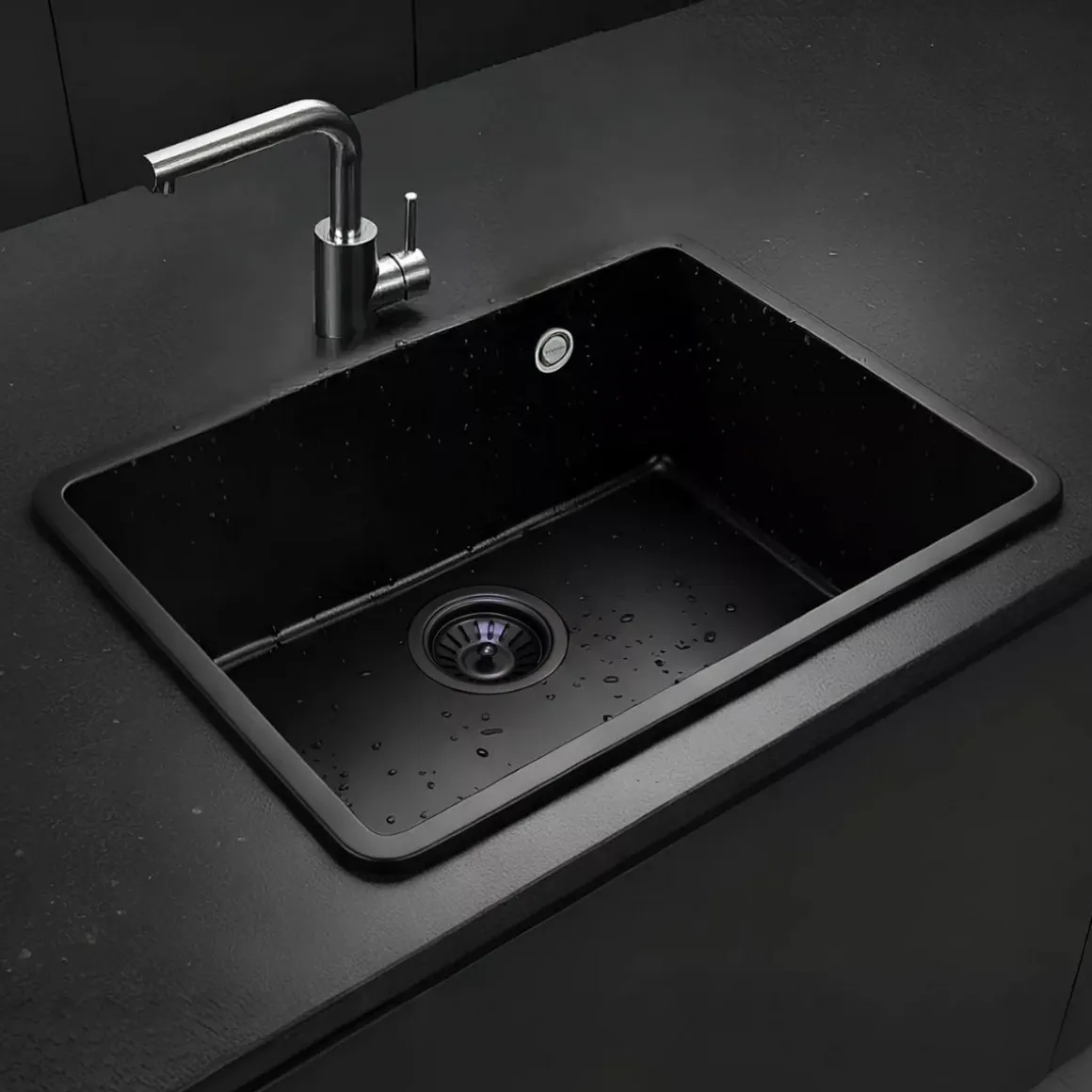 Fregadero Infiniton Disfrutar40.40QZ 1 cubeta 3 tipos de instalación granito negro 20x40x40 cm