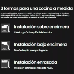 Fregadero Infiniton Disfrutar40.40QZ 1 cubeta 3 tipos de instalación granito negro 20x40x40 cm
